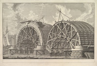 ブラックフライアーズで意図された橋の一部の眺め、ロンドン、ca。 1764。 作： Giovanni Battista Piranesi