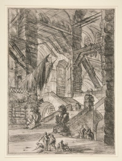 Carceri、VIII：トロフィーのある階段 作： Giovanni Battista Piranesi