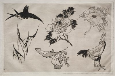 ディナー サービス (ルソー サービス): ツバメ、オンドリ、花 (8 番) 作： Giovanni Battista Piranesi