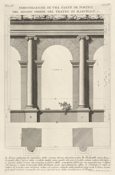 マルケッルス劇場テアトロディマルク...、1756年の2次の柱廊の昇格と計画 作： Giovanni Battista Piranesi