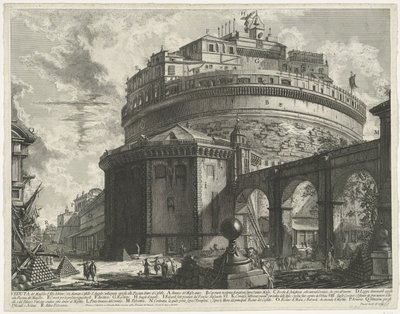Engelenburcht テ ローマ 城内のファサードの反対側にあるエリオ・アドリアーノの霊廟（現在はカステッロ・サン・アンジェロと呼ばれる）の眺め（オブジェクトのタイトル） Gezichten op Rome (シリーズタイトル) ジャンバッティスタ ピラネスが描いたローマの景色 作： Giovanni Battista Piranesi