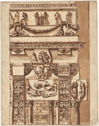 奇妙な装飾が施されたファサードのファンタジー 作： Giovanni Battista Piranesi