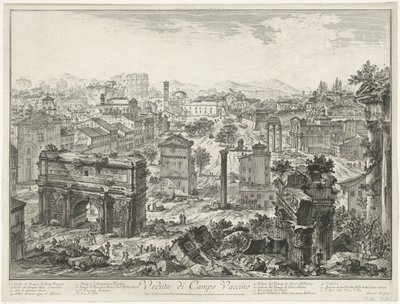 フォーラム ロマヌム テ ローマ カンポ ヴァチーノの眺め (オブジェクトのタイトル) Gezichten op Rome (シリーズタイトル) Giambattista Piranesi の建築家 Ve(nez)iano によって描かれ彫刻されたローマの景色 (シリーズ タイトル) 作： Giovanni Battista Piranesi