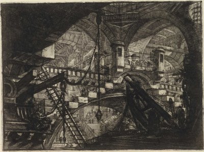 ピラネージ、ジョヴァンニ・バティスタ（1720-1778）の「架空の監獄」シリーズより。銅版画、1761年頃、個人蔵 作： Giovanni Battista Piranesi