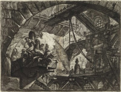 ピラネージ、ジョヴァンニ・バティスタ（1720-1778）の「架空の監獄」シリーズより。銅版画、1761年頃、個人蔵 作： Giovanni Battista Piranesi
