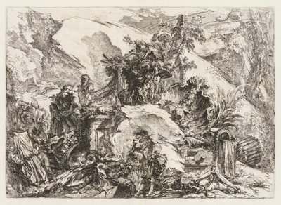 グロテスキ：死の頭と骸骨のある廃墟 作： Giovanni Battista Piranesi