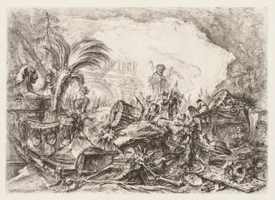 グロテスキ: 牧神の像と倒れた柱のある廃墟 作： Giovanni Battista Piranesi