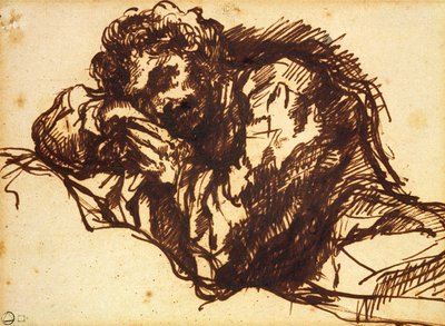 身をかがめる男性の半身像（紙にペンとインク） 作： Giovanni Battista Piranesi