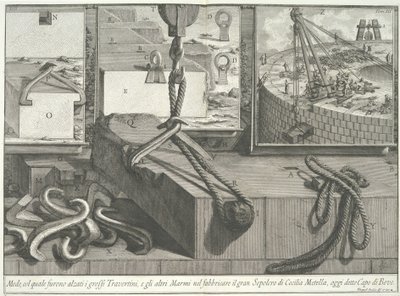 トラバーチンと大理石の大きなブロックが持ち上げられた手段..., 1756-57. 作： Giovanni Battista Piranesi