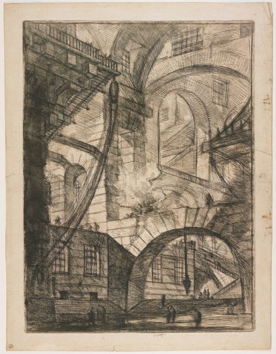 Carcerid&39;Invenzioneのプレート6、煙る火のあるアーチの展望 作： Giovanni Battista Piranesi