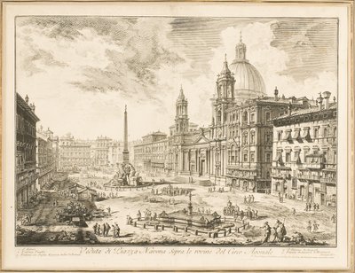ナヴォーナ広場、「ローマの景色」のプレート 作： Giovanni Battista Piranesi