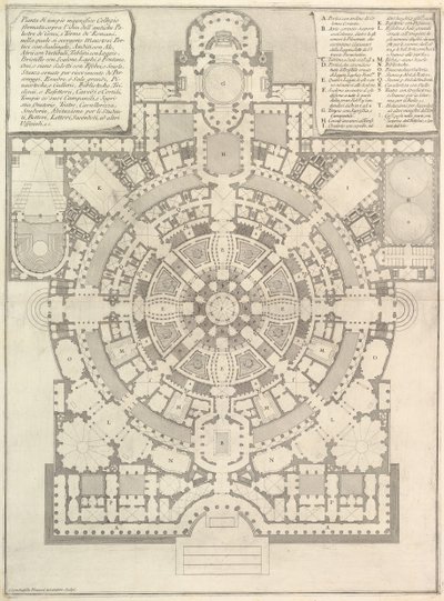 グリーの古代体操の後に設計された広々とした壮大な大学の計画...、1750年。 作： Giovanni Battista Piranesi