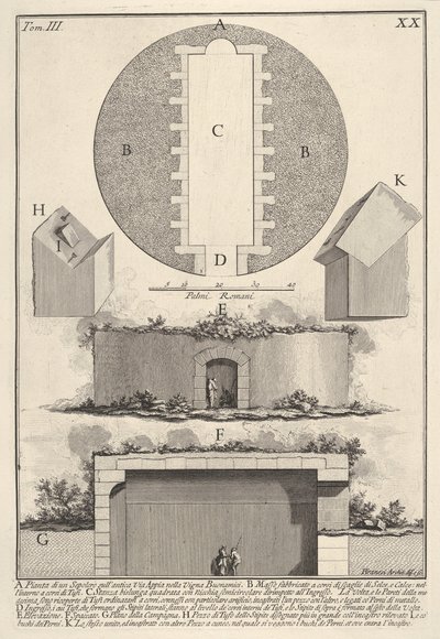 Vigna BuonamiciのAppian Wayにある墓の計画古代のVia ...、1756年の墓の計画 作： Giovanni Battista Piranesi