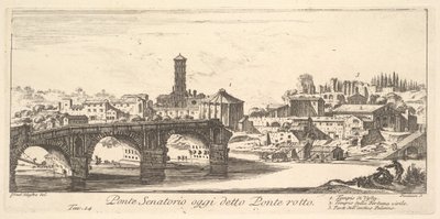 プレート 14: セナトリアル橋、今日はポンテ ロットの壊れた橋と呼ばれる。 1. テンプル オ... 1748年。 作： Giovanni Battista Piranesi