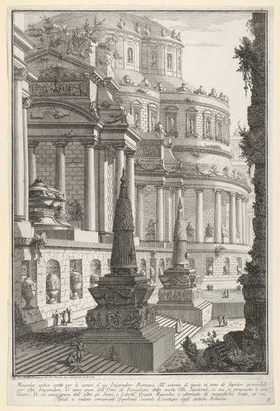 プレート3：古代の霊廟、ローマ皇帝マウソレオアンティコの遺灰...、1743年。 作： Giovanni Battista Piranesi