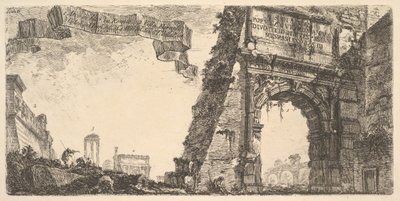 プレート6：1.タイタスのアーチ。 2.ヴィラファルネーゼ。 3.ジュピタースタトの神殿の柱...、ca。 1748年。 作： Giovanni Battista Piranesi