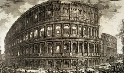 プレートXCVII-VIII フラビア円形劇場（コロッセオ）の眺め（1756年に初版が発行された「ヴェドゥーテ」より） E & F.N. Spon Ltd. 作： Giovanni Battista Piranesi