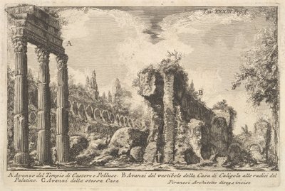 キャスターとポルックス神殿の遺跡。 。 。 Avanzo del Tempio di Castore e ...、18世紀。 作： Giovanni Battista Piranesi
