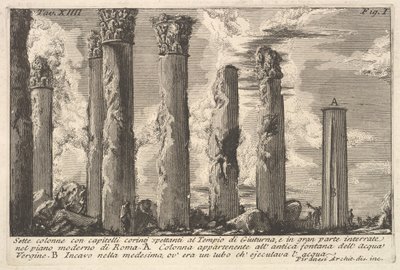 コリント式の首都があるジュトゥルナ神殿の7つの柱。 。 。セッテコロン...、18世紀。 作： Giovanni Battista Piranesi