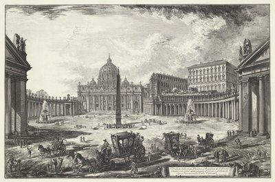 Sint-Pietersplein met de Sint-Pietersbasiliek te Vaticaanstad 大きな広場とサンピエトロ大聖堂の眺め (...) (オブジェクトのタイトル) Gezichten op Rome (シリーズタイトル) Giambattista Piranesi の建築家 Ve(nez)iano (s) によって描かれ彫刻されたローマの景色 作： Giovanni Battista Piranesi