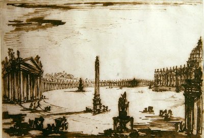ローマ・サンピエトロ広場（紙にペン・インク） 作： Giovanni Battista Piranesi