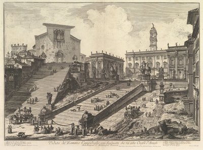 国会議事堂とアラコエリのS.マリアの階段ローマカミピドリオの眺め...、ca。 1775年。 作： Giovanni Battista Piranesi