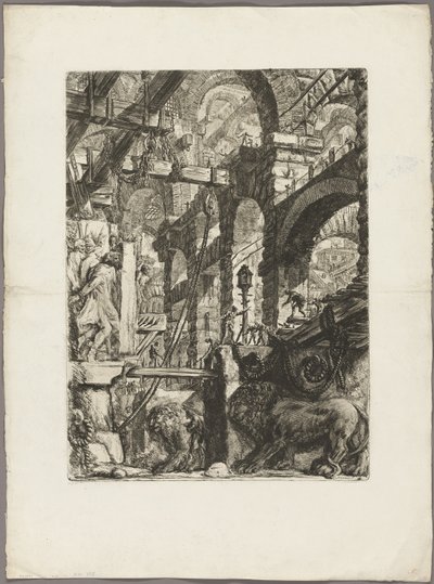 ライオンの浅浮き彫り、「想像上の刑務所」のプレート 5 作： Giovanni Battista Piranesi