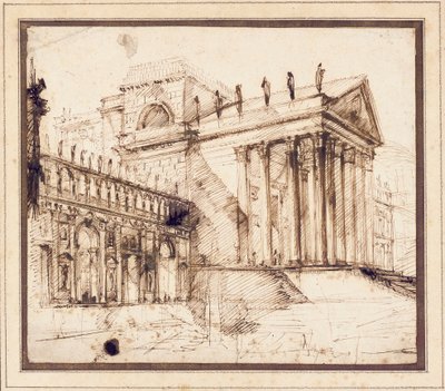 精巧な新古典派の建物の柱廊玄関とファサード 作： Giovanni Battista Piranesi