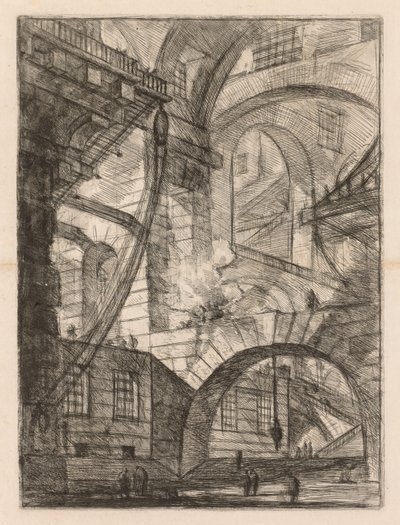 刑務所: 煙る火のあるアーチの視点 作： Giovanni Battista Piranesi