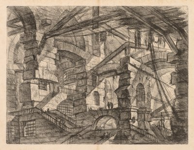 監獄：ジグザグ階段のあるコロネードの視点 作： Giovanni Battista Piranesi