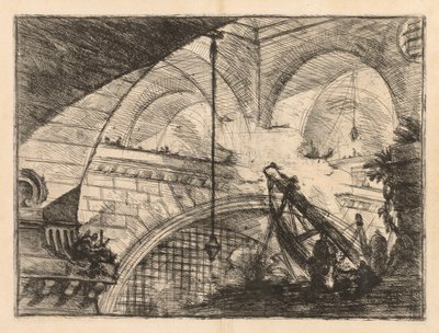 The Prisons: 梁がクレーンのように立っている一連のギャラリー 作： Giovanni Battista Piranesi