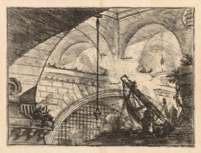 刑務所：梁のクレーンのような勃起を伴う一連のギャラリー、1745-1750。 作： Giovanni Battista Piranesi