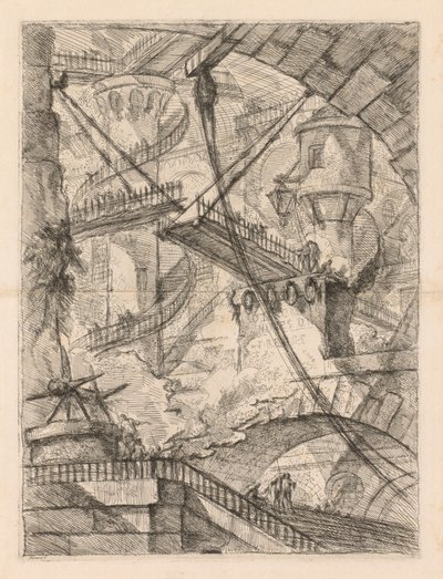 刑務所：跳ね橋のある広大なインテリア、1745-1750。 作： Giovanni Battista Piranesi