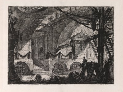 のこぎり馬、Carceri d のプレート 12 作： Giovanni Battista Piranesi