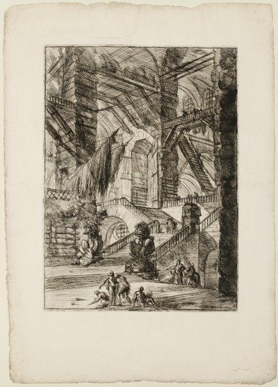トロフィーのある階段、架空の刑務所のプレート8 作： Giovanni Battista Piranesi