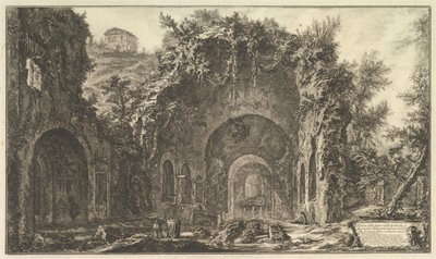 いわゆるエジェリアの洞窟エジプトの源と洞窟の外の眺め... 1766。 作： Giovanni Battista Piranesi