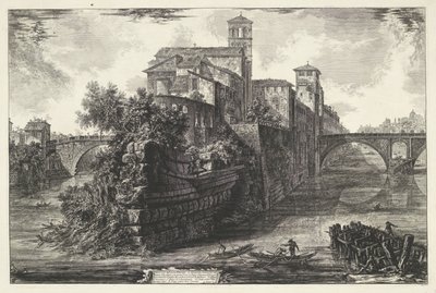 ティベレイランド テ ローマ テベレ島の眺め (オブジェクトのタイトル) Gezichten op Rome (シリーズタイトル) Giambattista Piranesi の建築家 Ve (nez) iano (シリーズ タイトル) によって設計および彫刻されたローマの景色 作： Giovanni Battista Piranesi