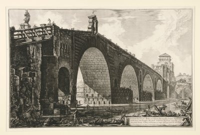 ヴェドゥーテ ディ ローマから、ローマ郊外 2 マイルのテヴェレ川に架かるミルウィウス橋の眺め 作： Giovanni Battista Piranesi