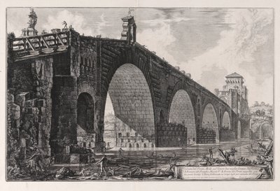 テヴェレ川に架かるミルウィウス橋の眺め ローマ郊外の 2 マイル、Vedute di Roma (ローマの眺め) から 作： Giovanni Battista Piranesi