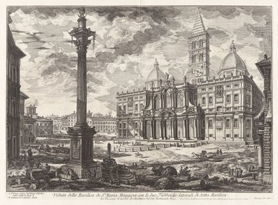 Vedute di Roma (Views of Rome) からの 2 つの隣接する翼を持つサンタ マリア [マッジョーレ] 聖堂の眺め 作： Giovanni Battista Piranesi
