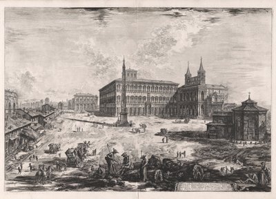 Vedute di Roma (ローマの景色) からの広場の眺め、およびサン ジョヴァンニ イン ラテラノ大聖堂 (広場の眺め、ラテラーノのサン ジョヴァンニ大聖堂) 作： Giovanni Battista Piranesi