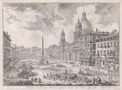 Vedute di Roma (ローマの景色) から、ドミティアヌスのサーカスの遺跡の上のナヴォーナ広場の眺め 作： Giovanni Battista Piranesi