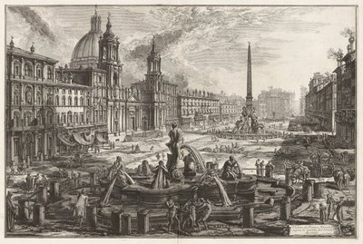 Vedute di Roma (ローマの景色) から、サーカス アゴナリス [ドミティアヌスのサーカス] の遺跡の上にあるナヴォーナ広場の眺め 作： Giovanni Battista Piranesi