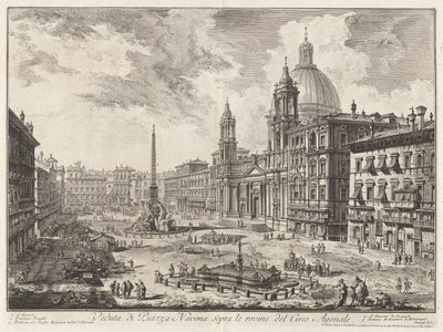 Vedute di Roma (ローマの景色) から、ドミティアヌスのサーカスの遺跡の上のナヴォーナ広場の眺め 作： Giovanni Battista Piranesi
