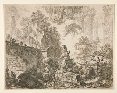 ローマの景色: ミネルヴァ像のある口絵 作： Giovanni Battista Piranesi