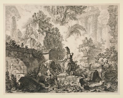 ローマの景色: ミネルヴァ像のある口絵 作： Giovanni Battista Piranesi