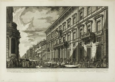 フランス王ルイ14世がフランス人絵画・彫刻・建築学生のために設立したアカデミア宮殿のコルソ通り沿いの眺め（ローマの眺望より 作： Giovanni Battista Piranesi