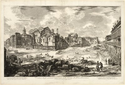 ローマの景色からのディオクレティアヌス浴場の目に見える遺跡の眺め 作： Giovanni Battista Piranesi