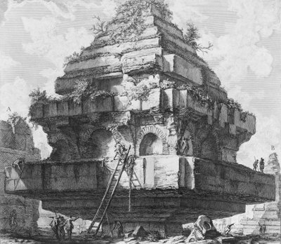 アッピア街道沿いのメテッリの墓の遺跡、大きな建造物の眺め...、1756-57。 作： Giovanni Battista Piranesi