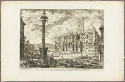 ローマの景色から、2つの隣接する翼を持つ聖マリア・マッジョーレ大聖堂の眺め 作： Giovanni Battista Piranesi